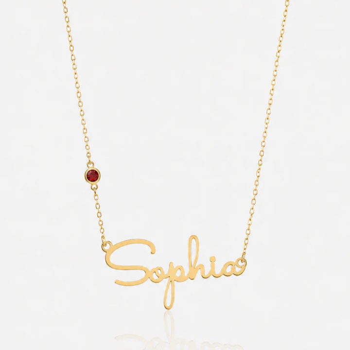 COLLIER PERSONNALISÉ AVEC PRÉNOM ET PIERRE DE NAISSANCE