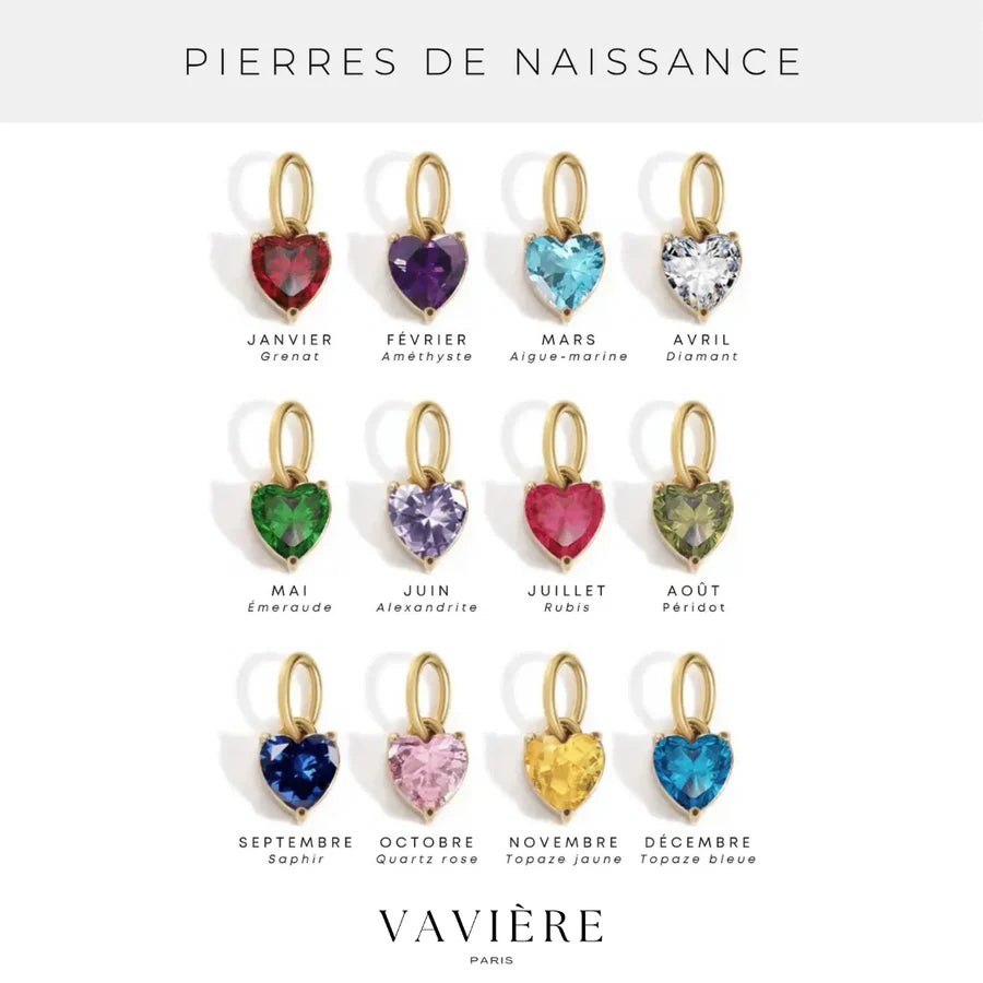 COLLIER AVEC UNE PIERRE DE NAISSANCE EN FORME DE CŒUR