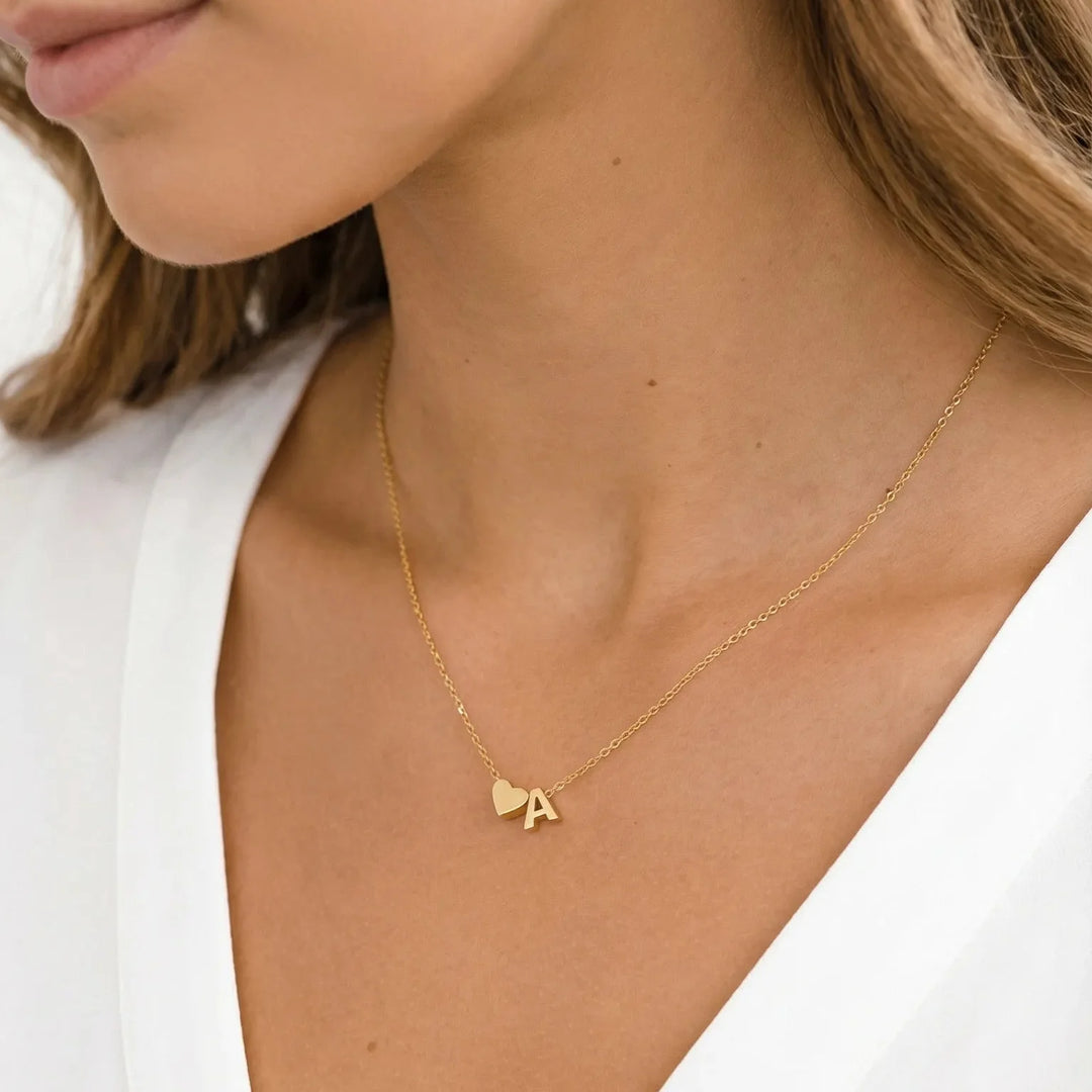 HEART-SHAPED INITIAL NECKLACE