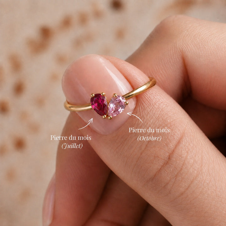 BAGUE AVEC PIERRE DE NAISSANCE EN FORME DE CŒUR