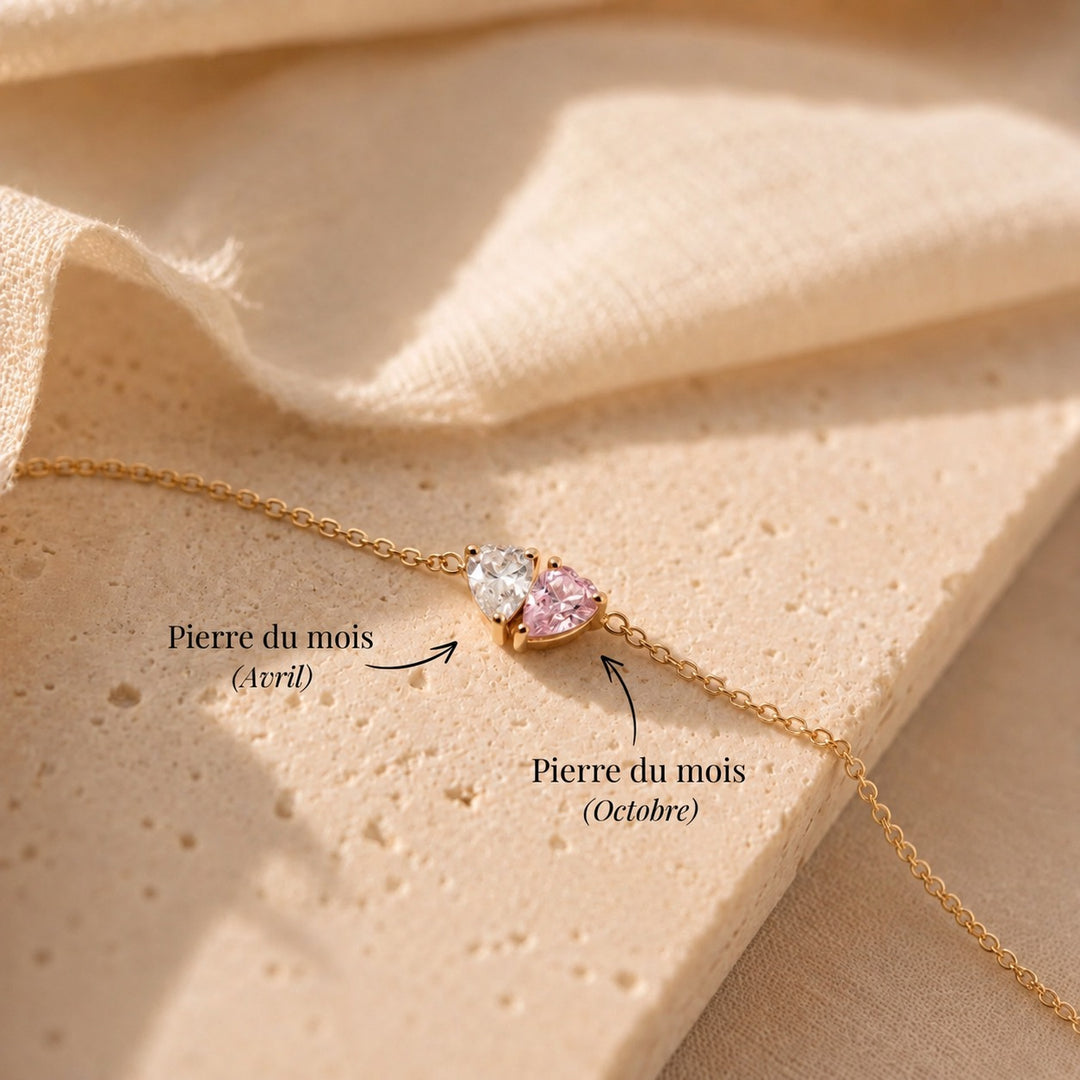 BRACELET DUO AVEC PIERRES DE NAISSANCE