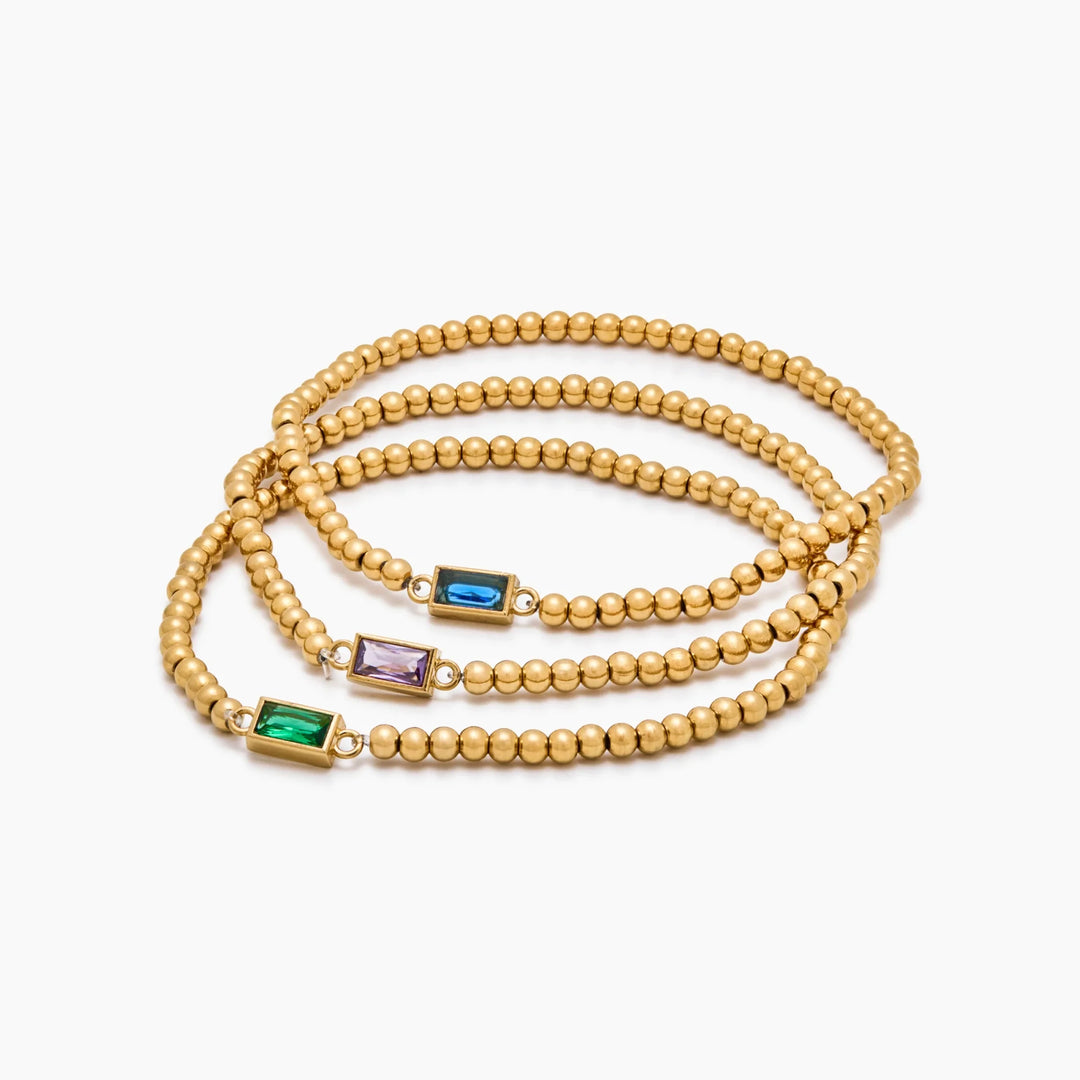 BRACELET EN PERLES D'OR AVEC PIERRES DE NAISSANCE