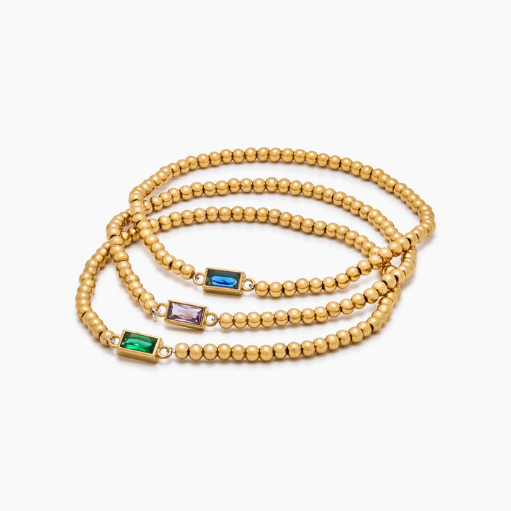BRACELET EN PERLES D'OR AVEC PIERRES DE NAISSANCE