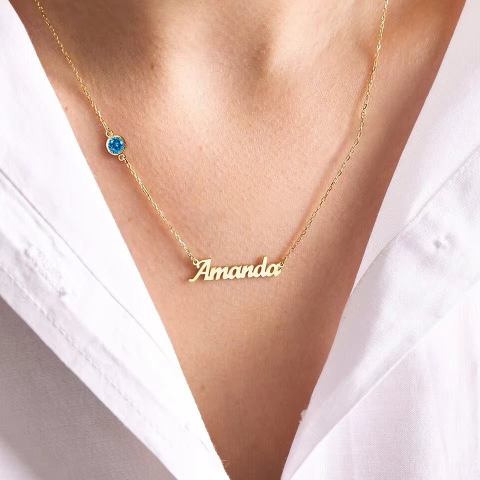 COLLIER PERSONNALISÉ AVEC PRÉNOM ET PIERRE DE NAISSANCE