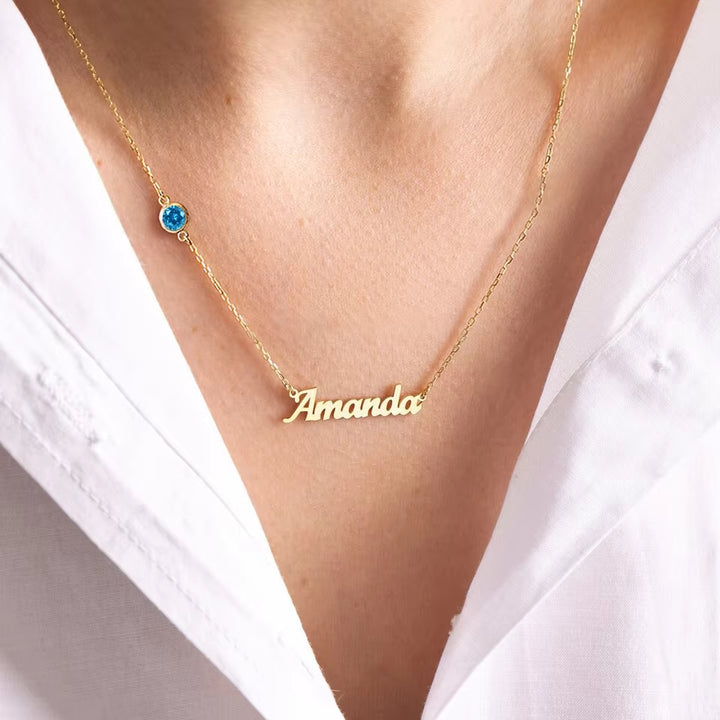 COLLIER PERSONNALISÉ AVEC PRÉNOM ET PIERRE DE NAISSANCE