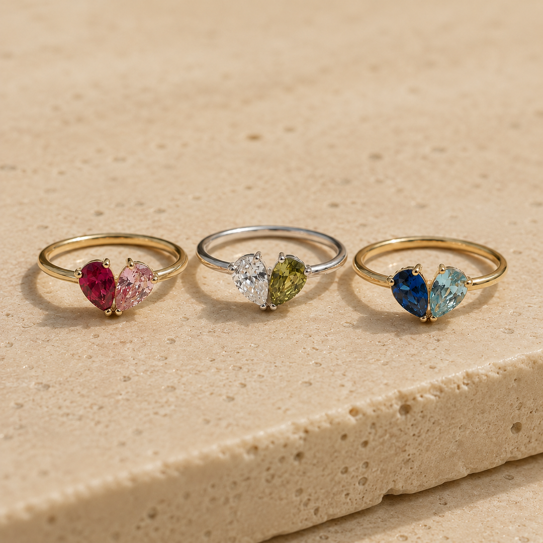 BAGUE AVEC PIERRE DE NAISSANCE EN FORME DE CŒUR
