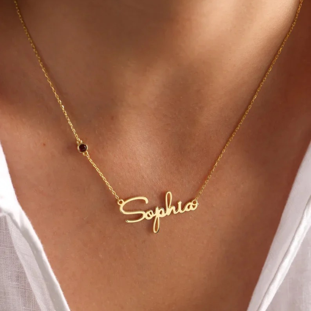 COLLIER PERSONNALISÉ AVEC PRÉNOM ET PIERRE DE NAISSANCE