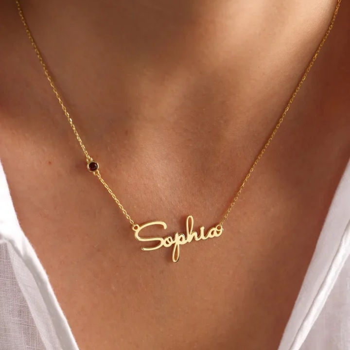 COLLIER PERSONNALISÉ AVEC PRÉNOM ET PIERRE DE NAISSANCE