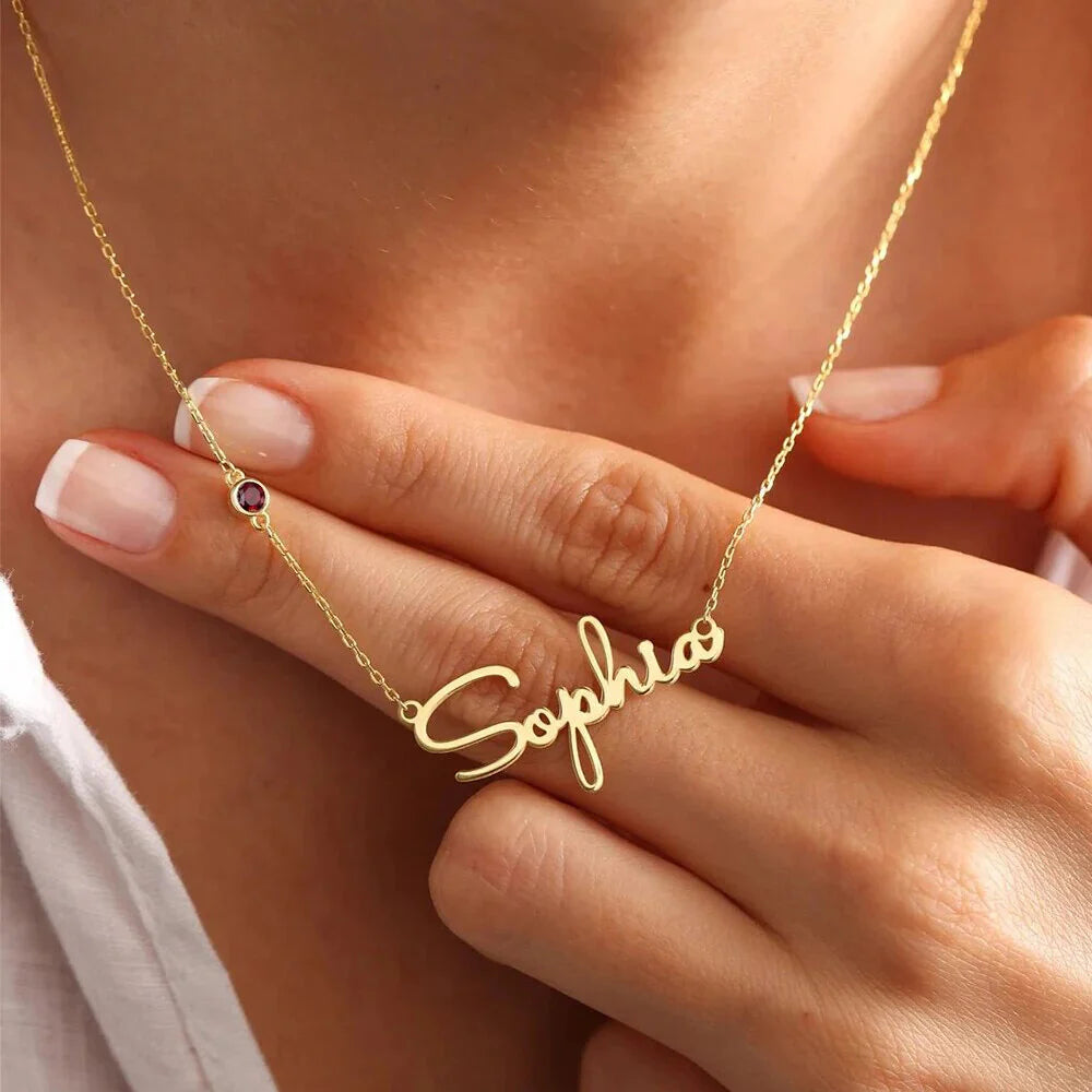 COLLIER PERSONNALISÉ AVEC PRÉNOM ET PIERRE DE NAISSANCE