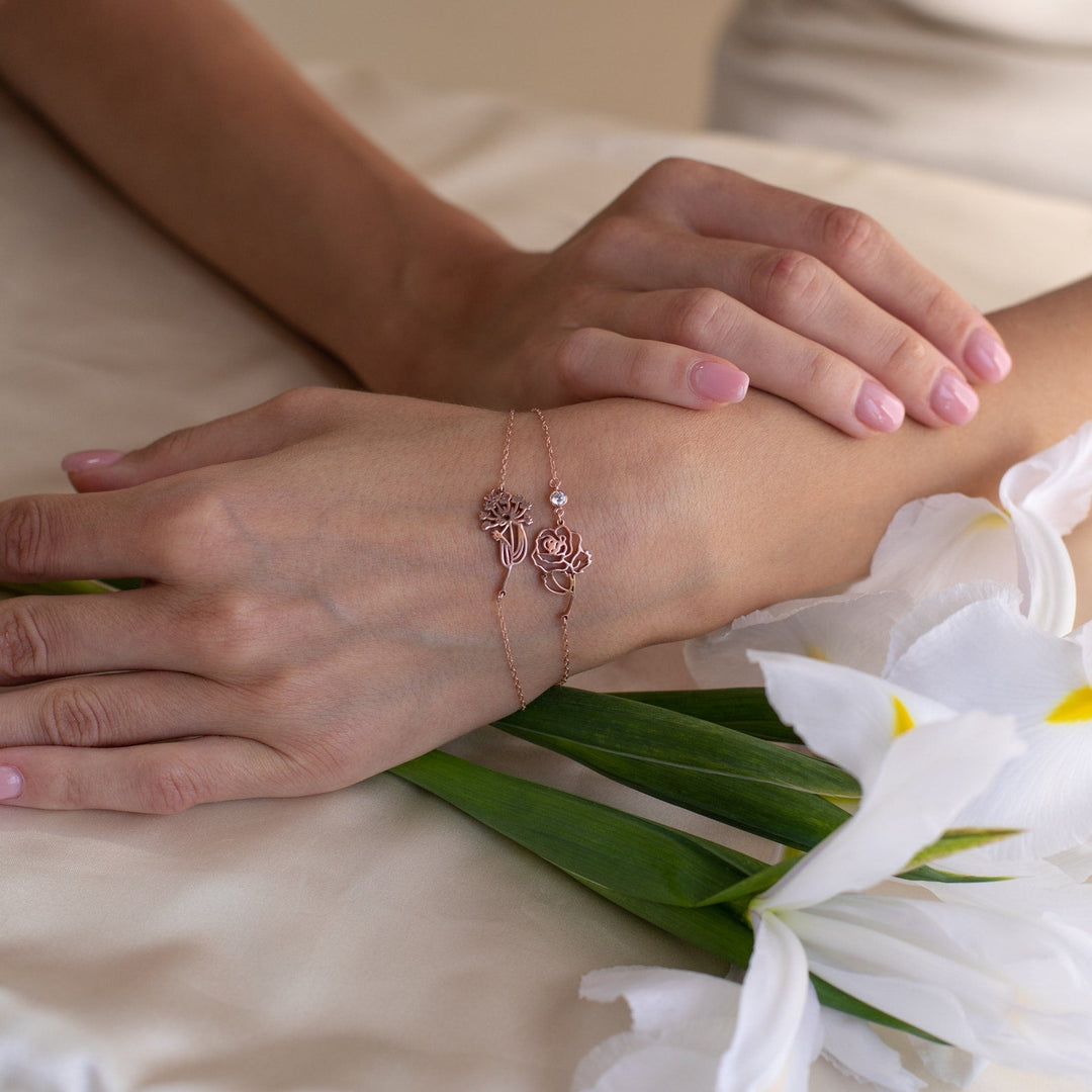 BRACELET FLEUR ET PIERRE DE NAISSANCE