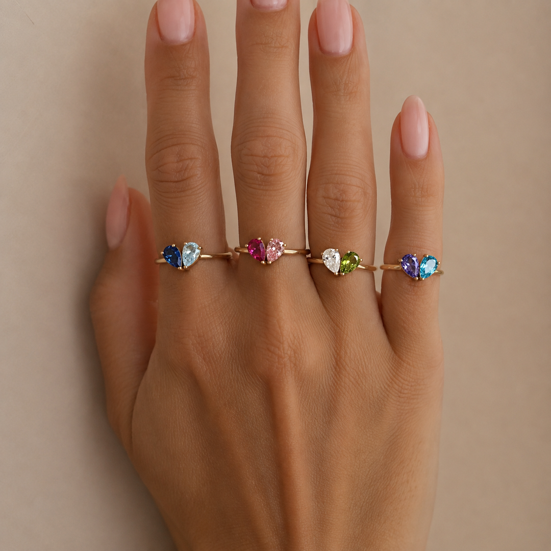 BAGUE AVEC PIERRE DE NAISSANCE EN FORME DE CŒUR