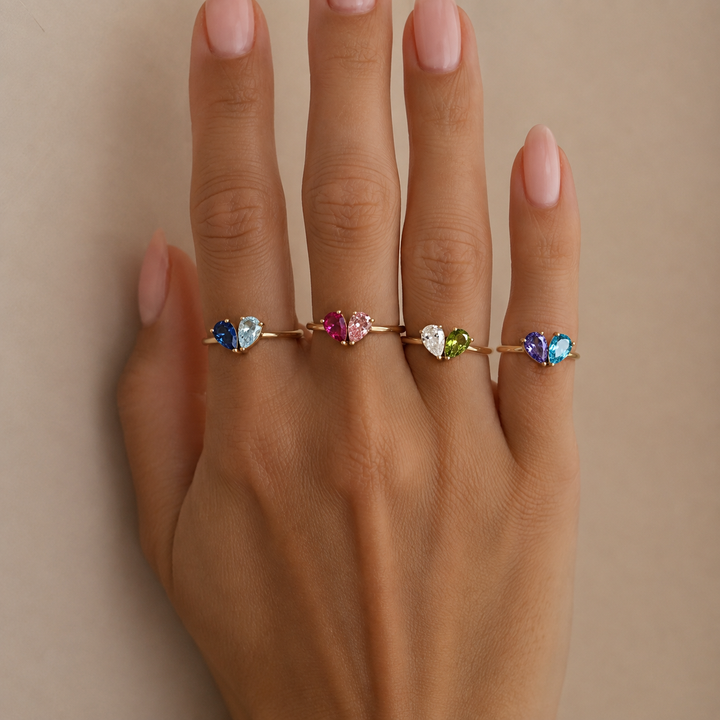 BAGUE AVEC PIERRE DE NAISSANCE EN FORME DE CŒUR
