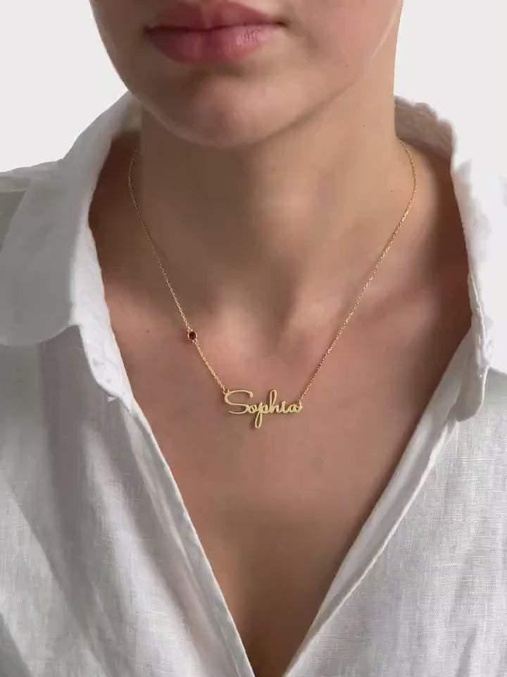COLLIER PERSONNALISÉ AVEC PRÉNOM ET PIERRE DE NAISSANCE